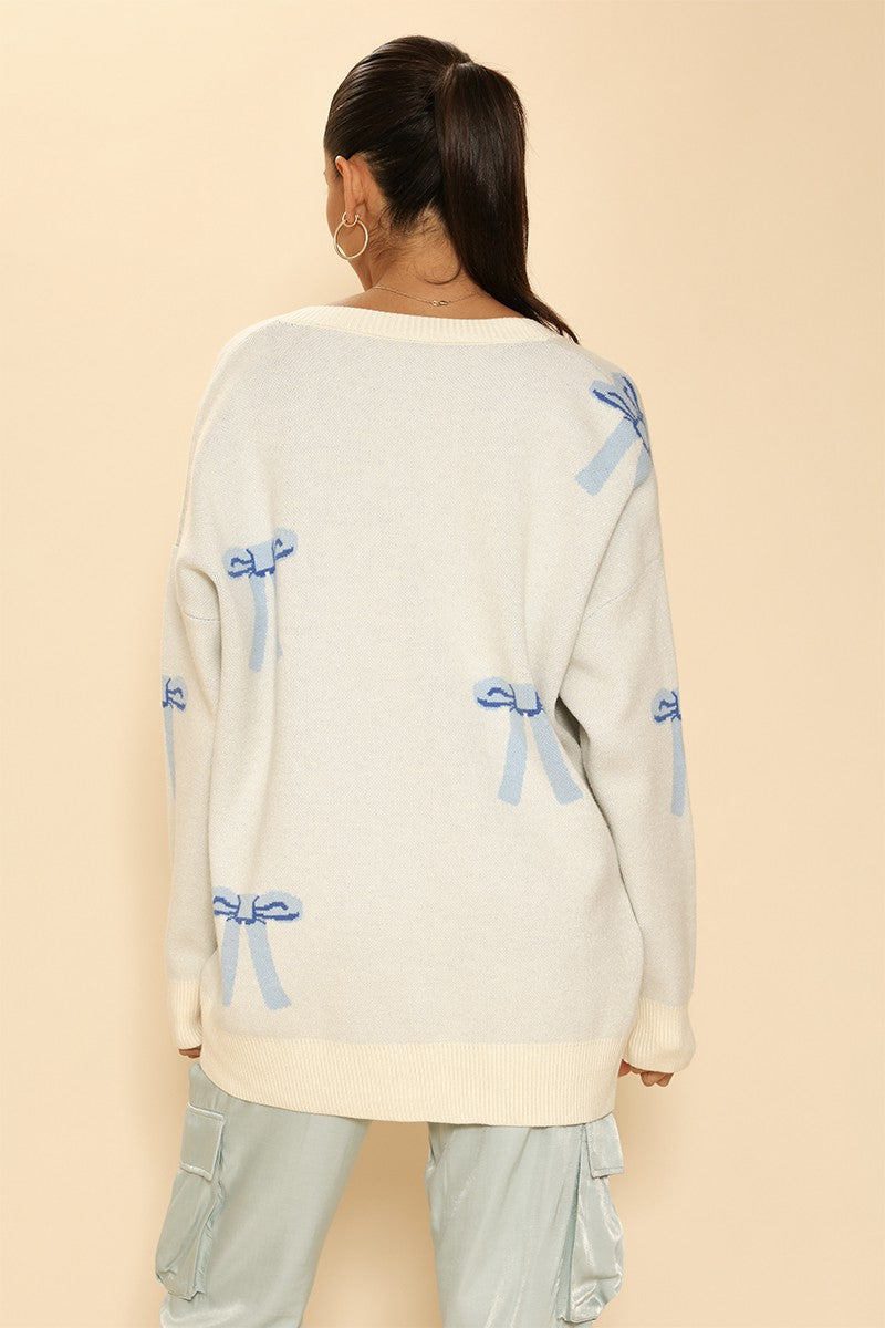 All Over Bow Knit Cardigan | Soft Oversized Sweater with Pockets – Hashtag Cozy