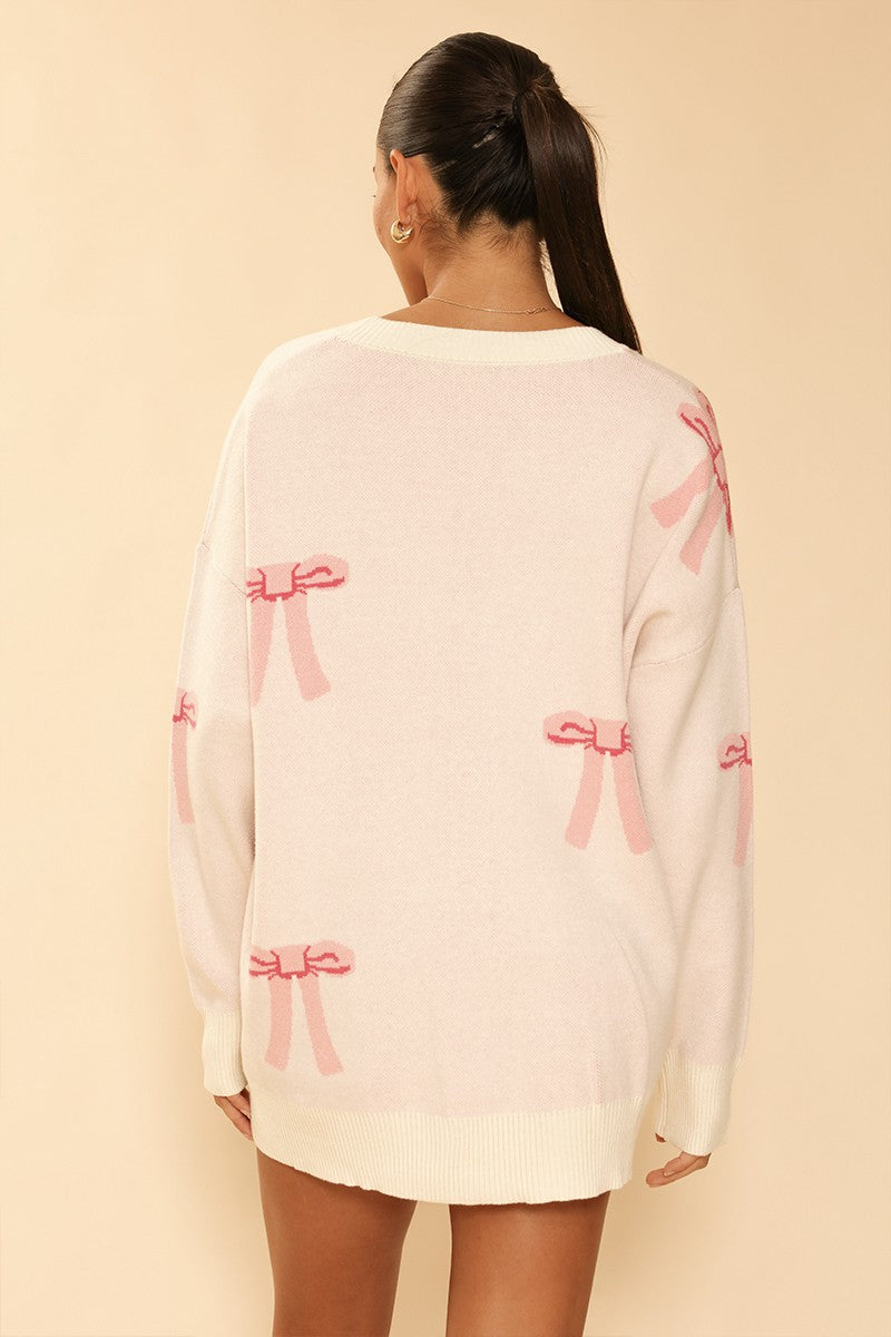 All Over Bow Knit Cardigan | Soft Oversized Sweater with Pockets – Hashtag Cozy