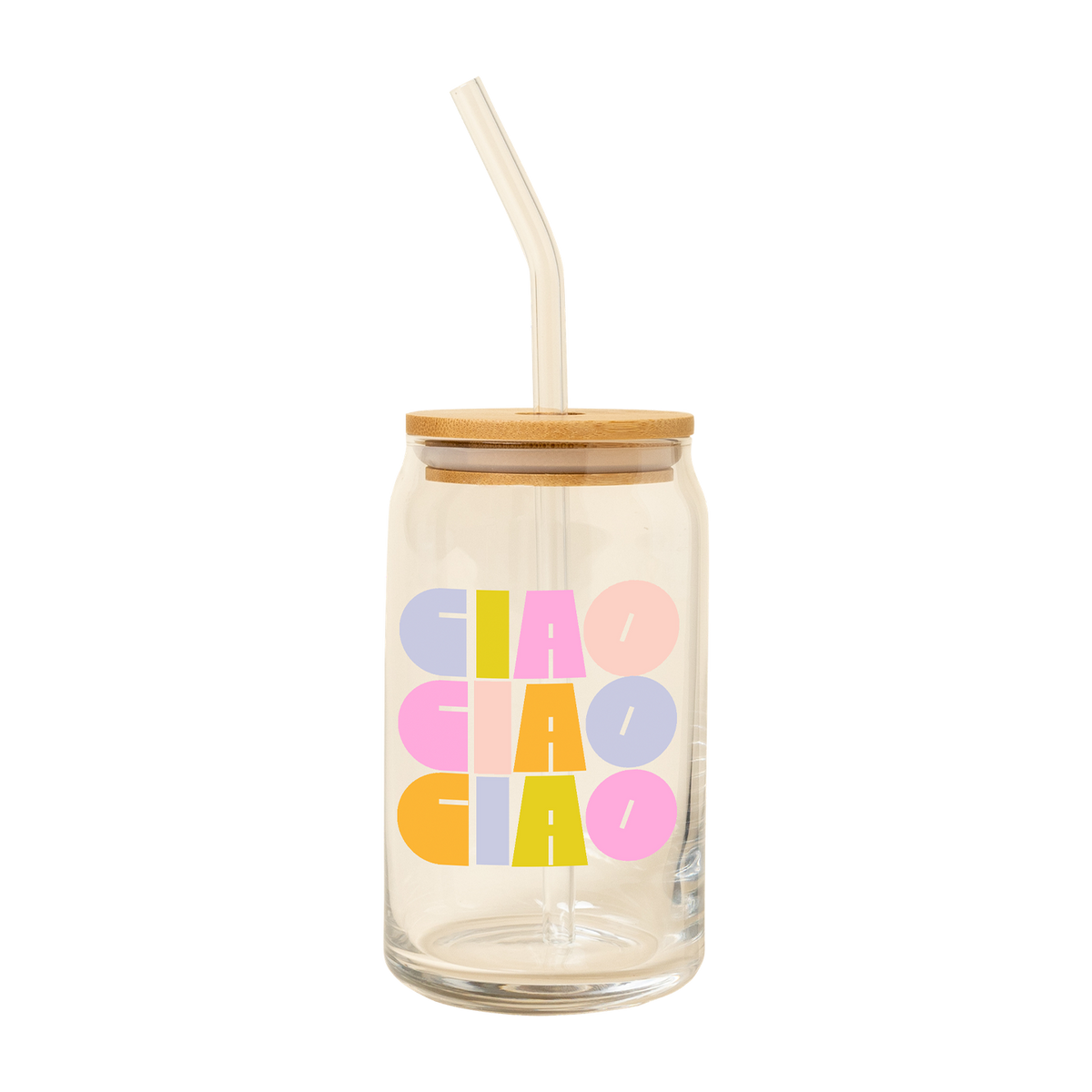 Can Glass w/ Lid + Straw