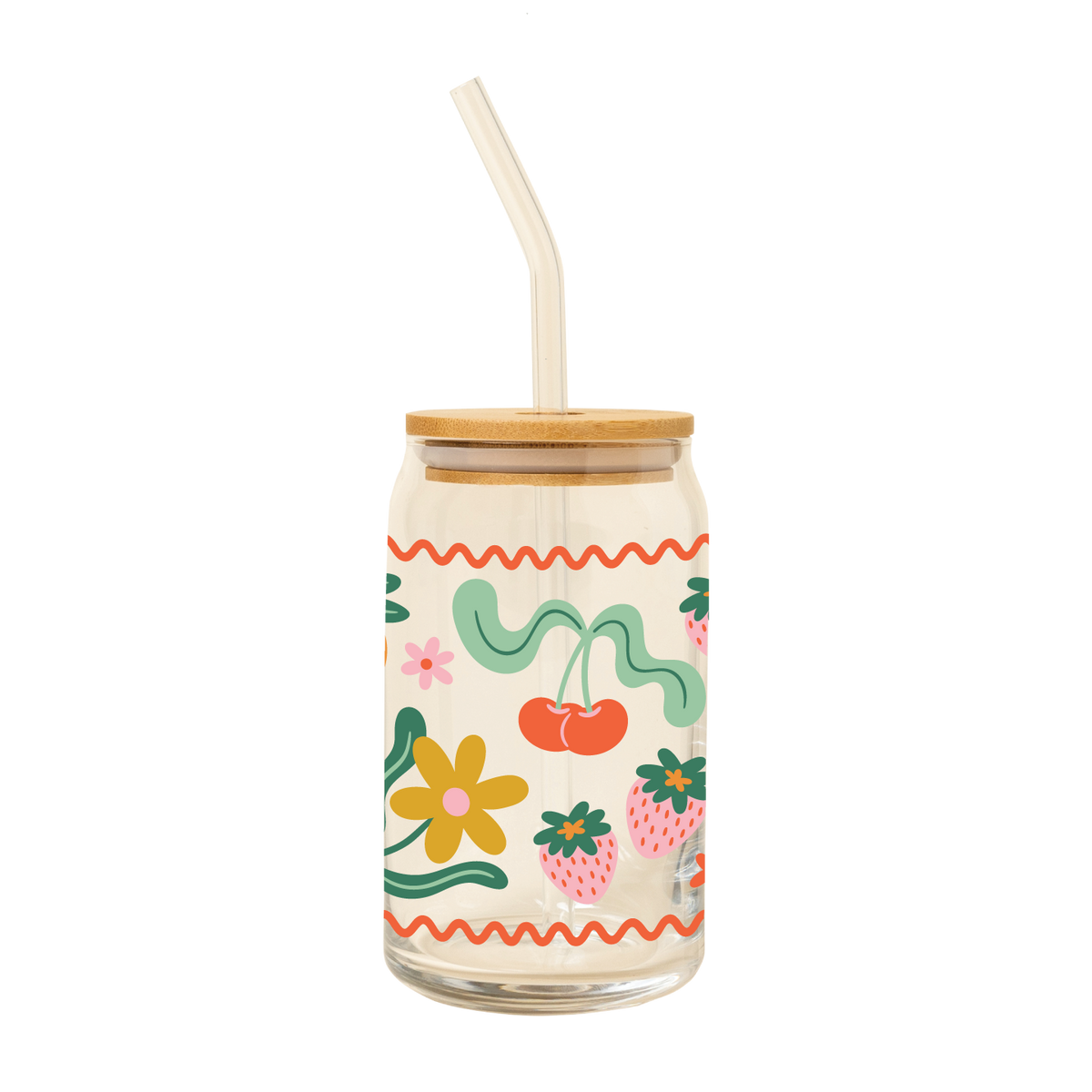 Can Glass w/ Lid + Straw