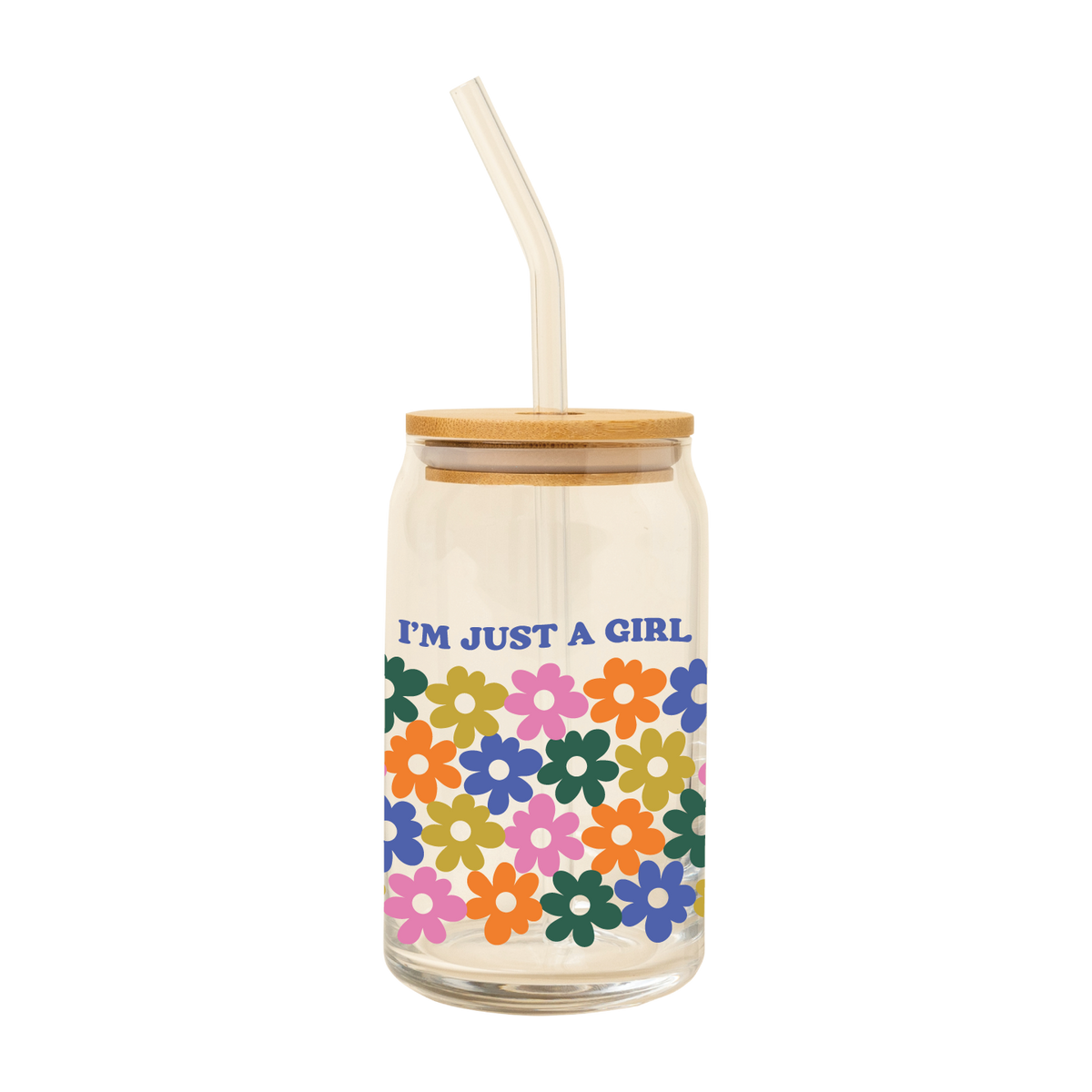 Can Glass w/ Lid + Straw