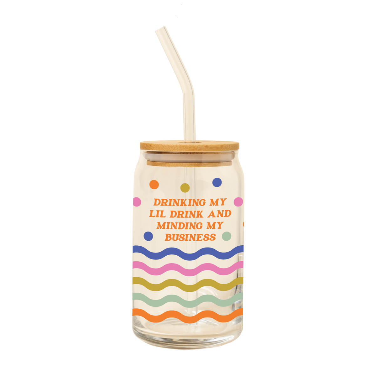 Can Glass w/ Lid + Straw