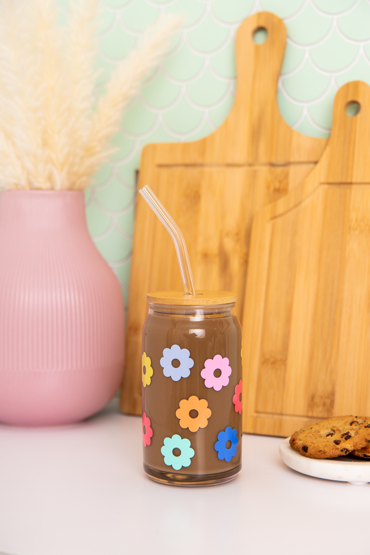 Can Glass w/ Lid + Straw