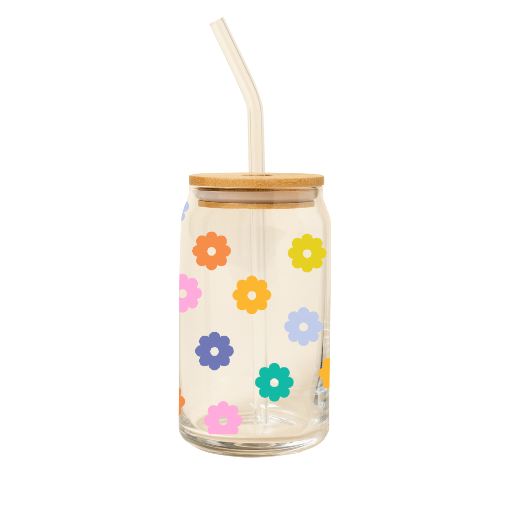 Can Glass w/ Lid + Straw