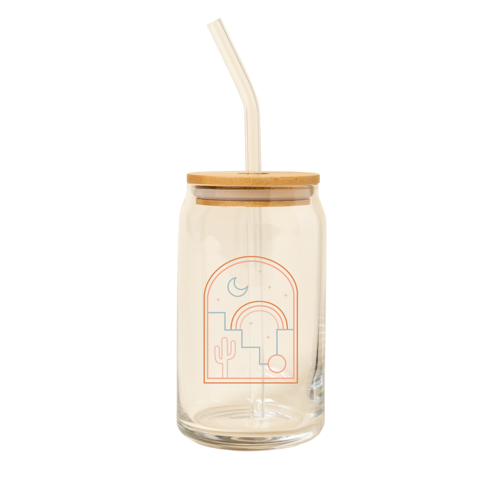 Can Glass w/ Lid + Straw