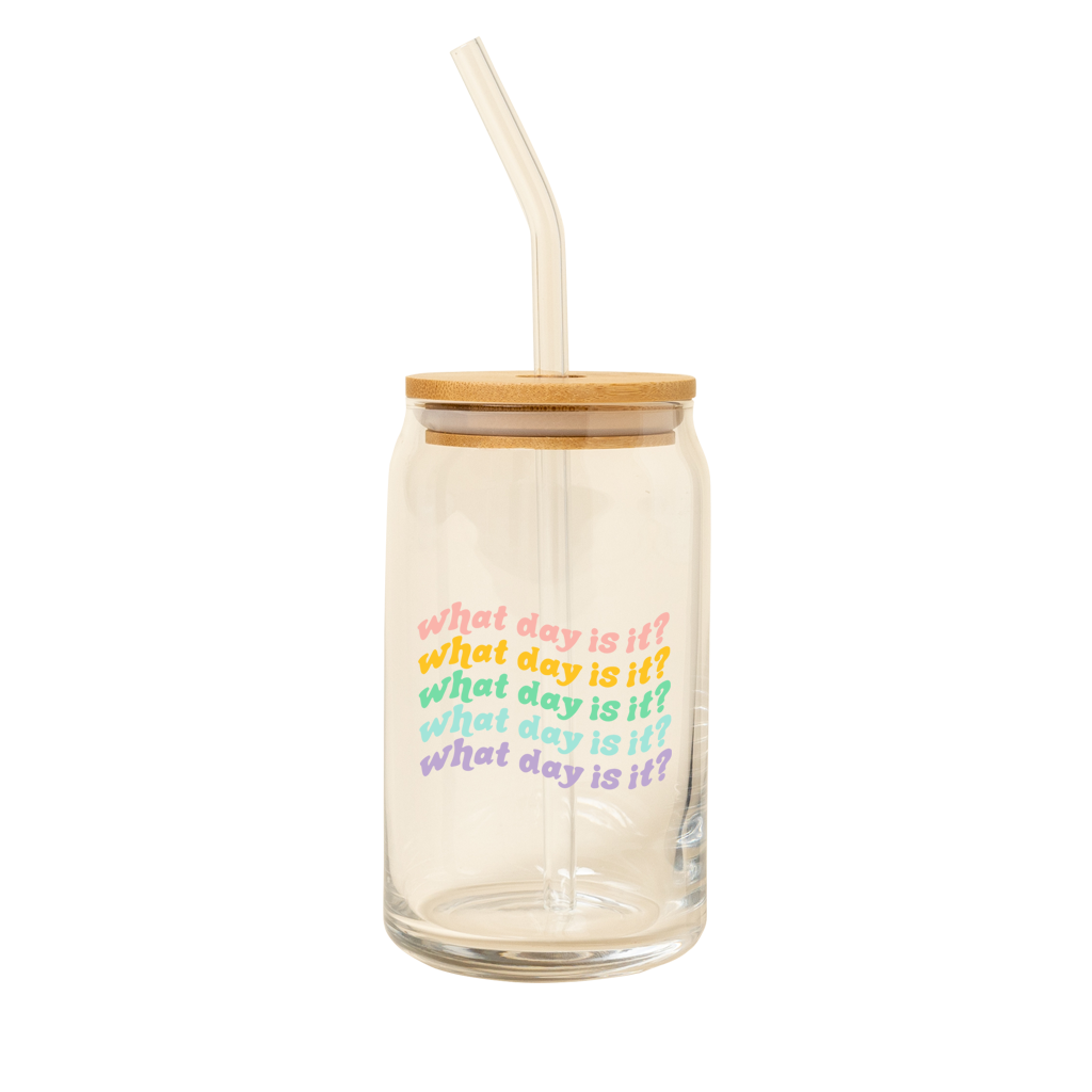 Can Glass w/ Lid + Straw
