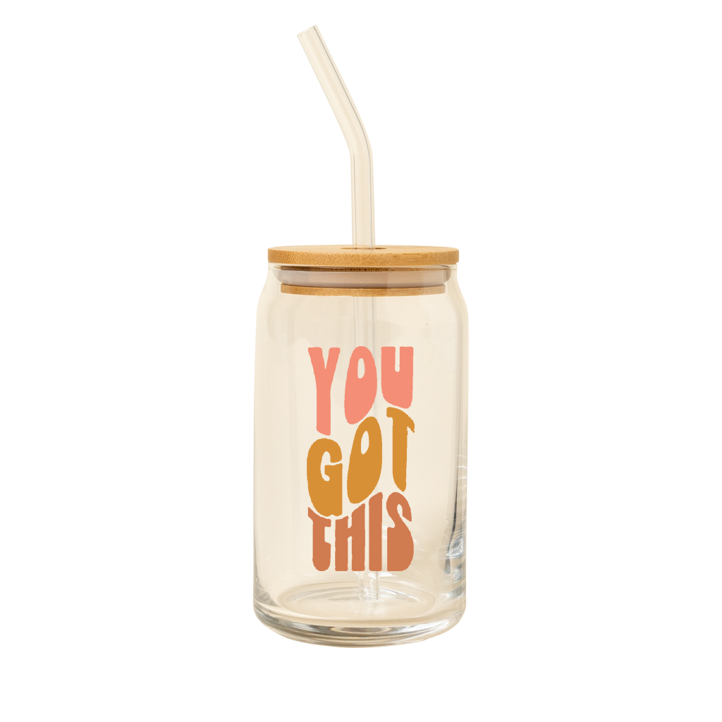 Can Glass w/ Lid + Straw