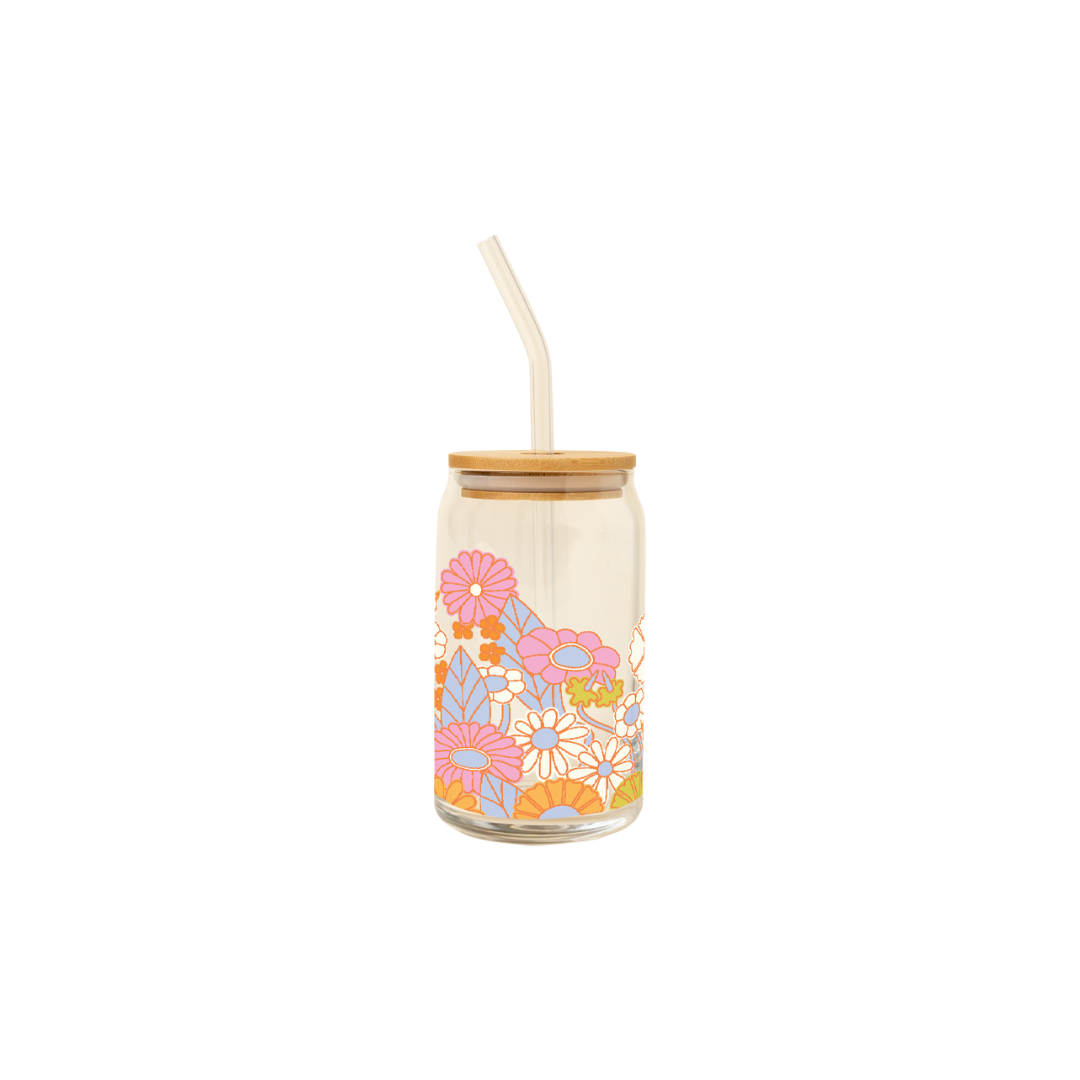 Can Glass w/ Lid + Straw