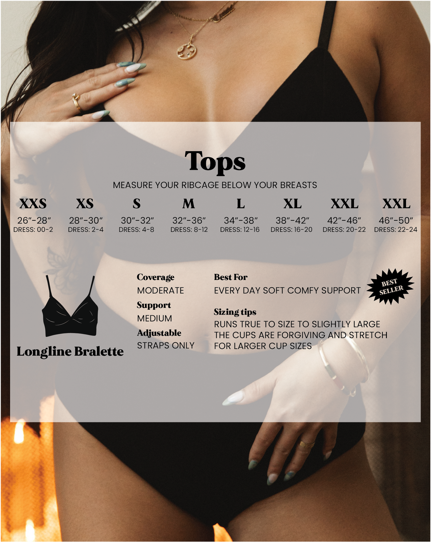 Organic Cotton Longline Bralette - Black