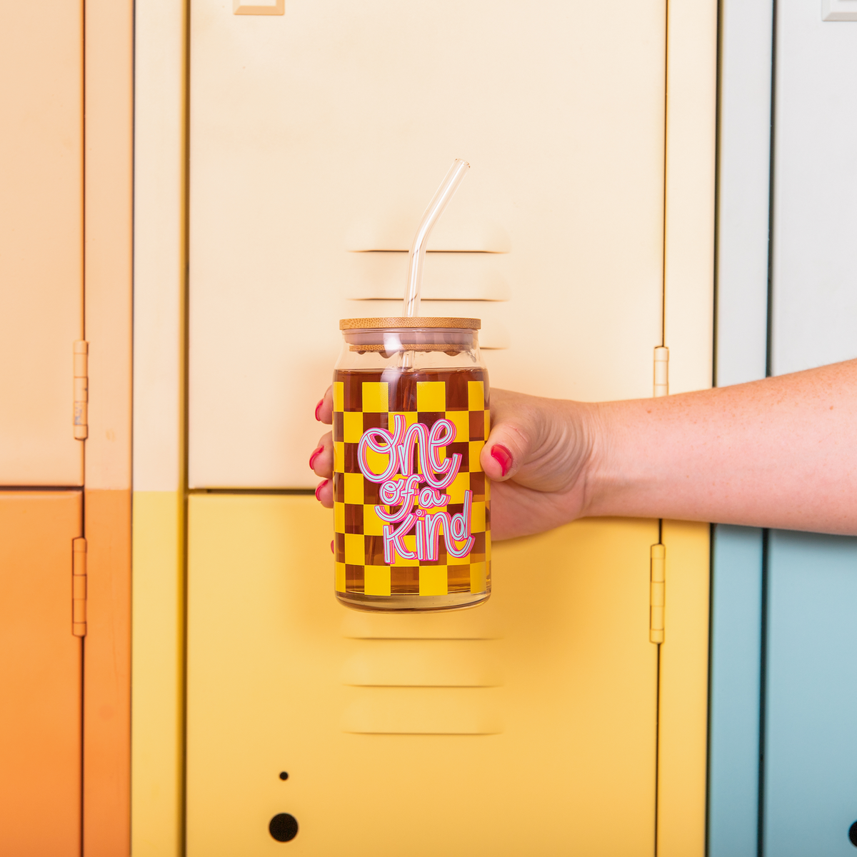 Can Glass w/ Lid + Straw