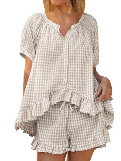 Gingham Ruffle Pajama Two Piece Set