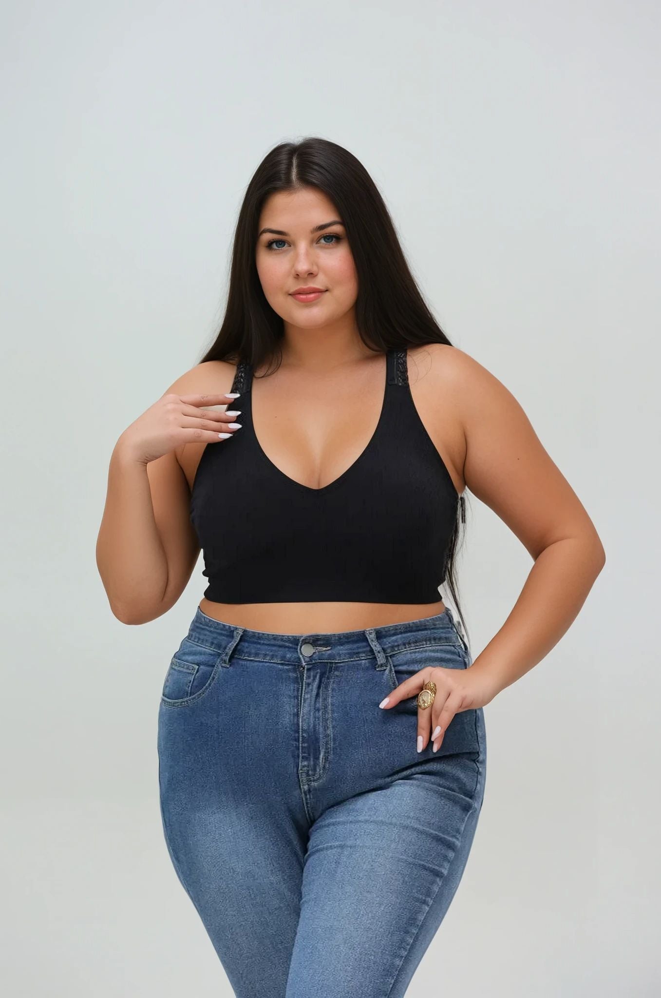 Plus Size Seamless Front Lace Racerback Bralette – Soft Stretch Fit