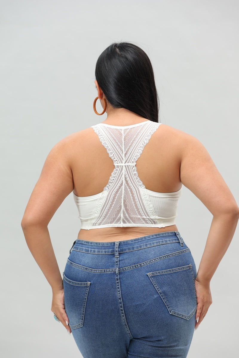 Plus Size Seamless Front Lace Racerback Bralette – Soft Stretch Fit