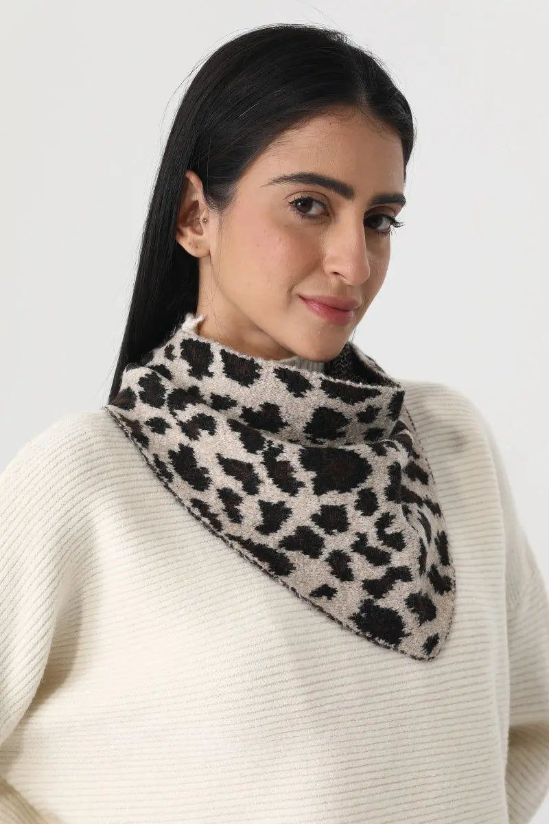 Women Leopard Print Knit Triangle Multi Wear Head Wrap ๐โจ Leto Collection