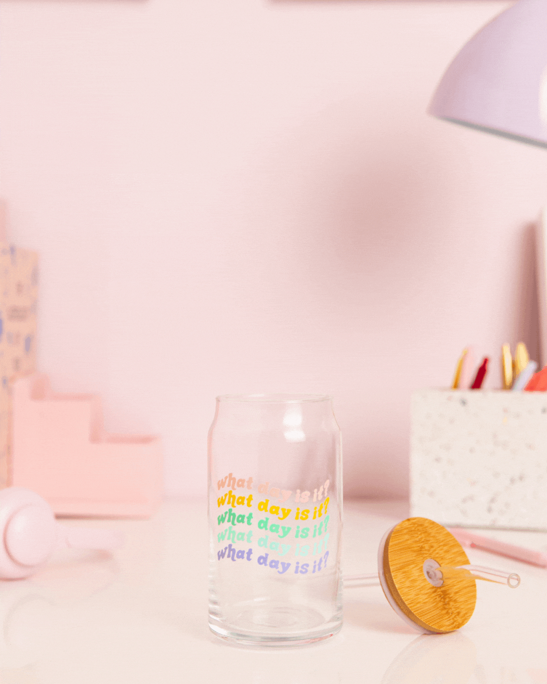 Can Glass w/ Lid + Straw