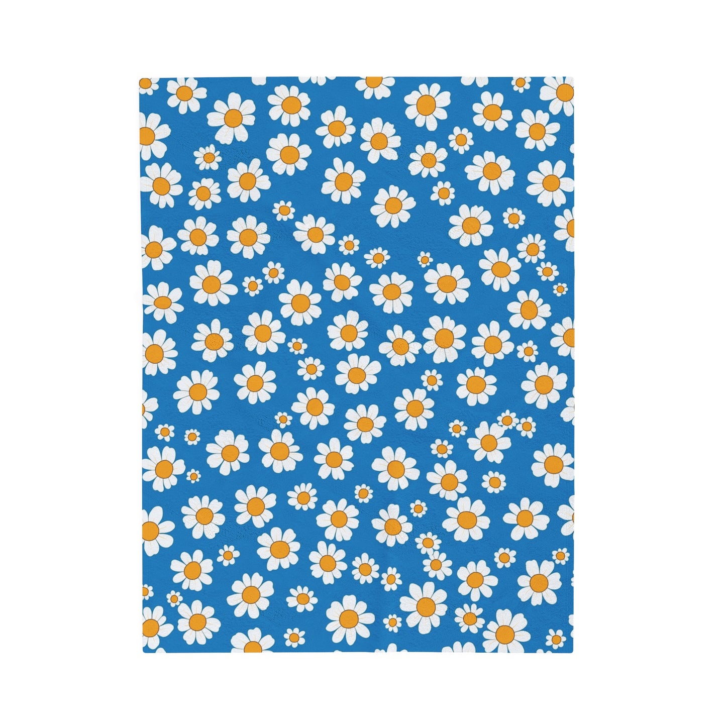 Daisy Velveteen Blanket, Cozy Floral Throw - Plush Bedding, Blue Floral Home Decor, Couch Comforter, Soft Warm Fleece, Margaritas