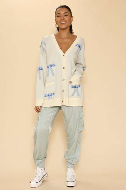 All Over Bow Knit Cardigan | Soft Oversized Sweater with Pockets – Hashtag Cozy