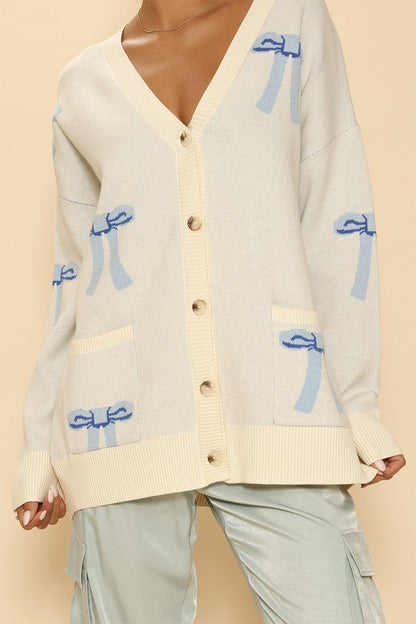 All Over Bow Knit Cardigan | Soft Oversized Sweater with Pockets – Hashtag Cozy