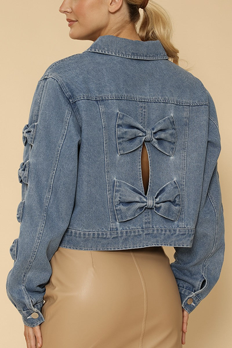 Cropped Bow Denim Jacket – Feminine Twist on a Classic Favorite 💙