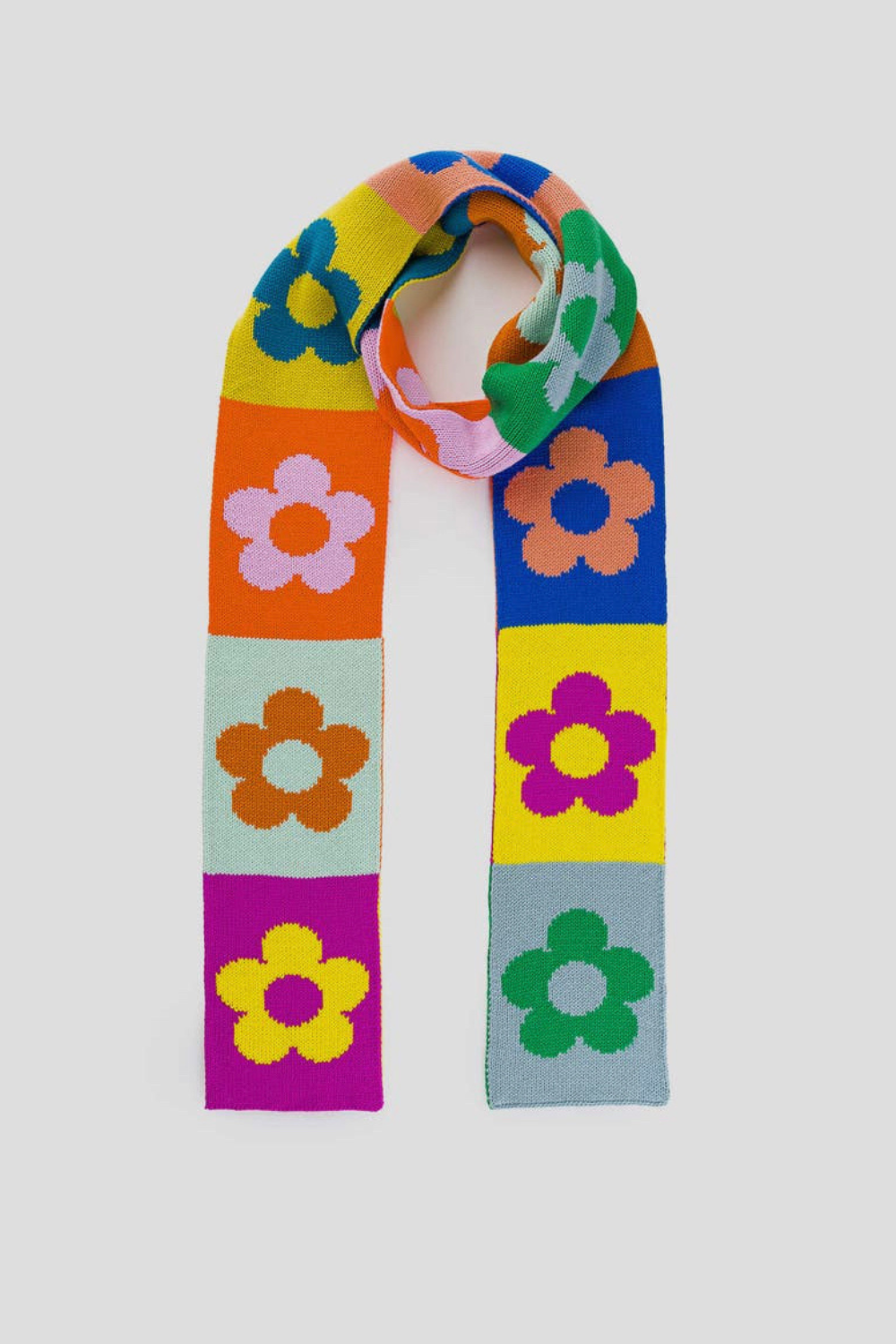 Flower Block Skinny Knit Scarf