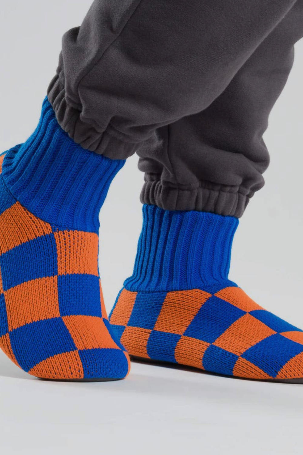 Checkerboard Knit Sock Slippers