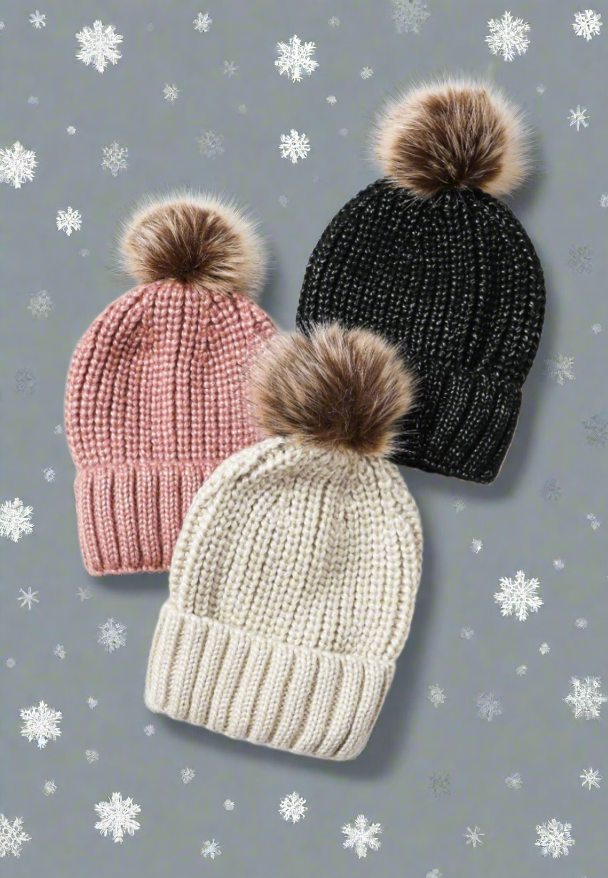 Soft Rib Knit Pom Beanie