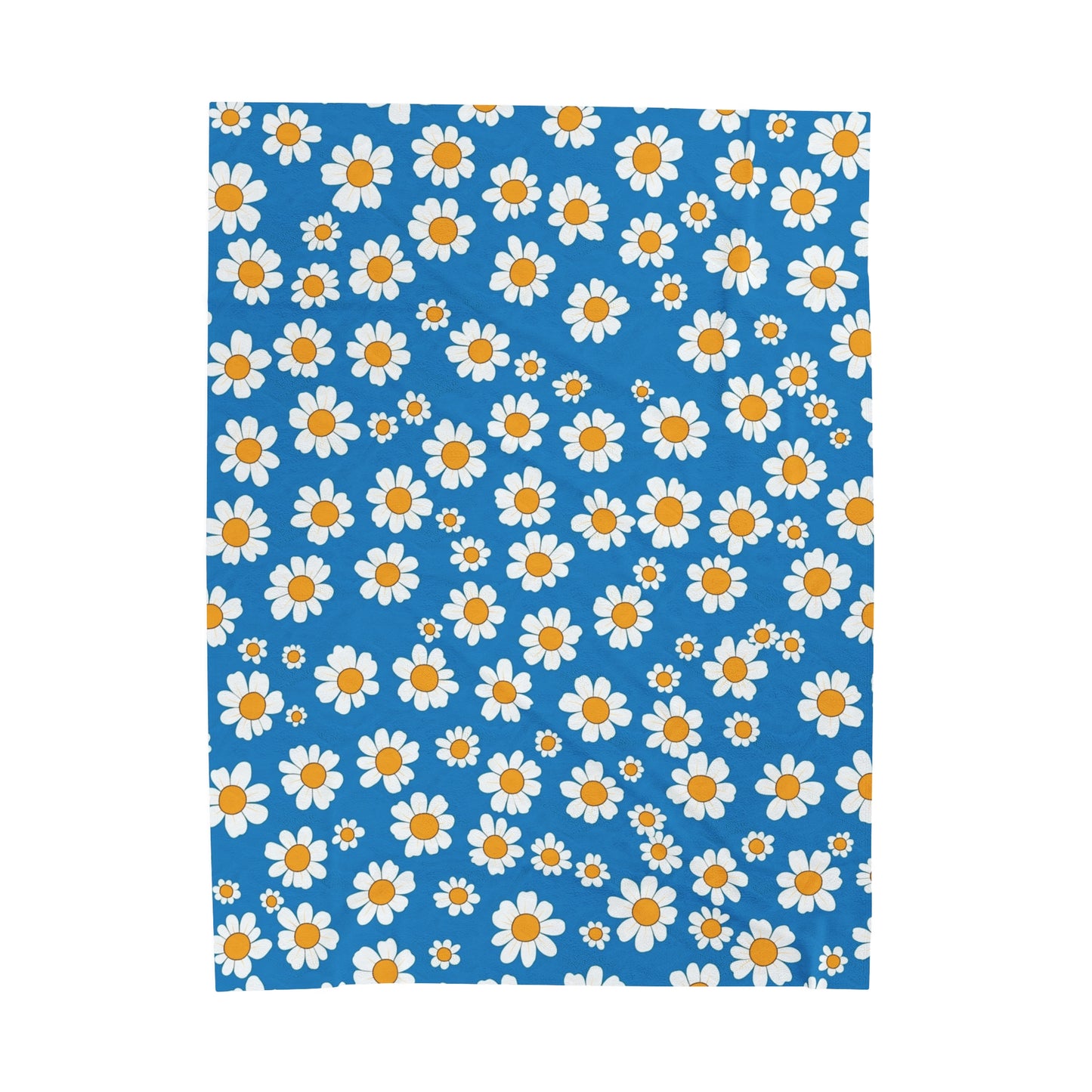 Daisy Velveteen Blanket, Cozy Floral Throw - Plush Bedding, Blue Floral Home Decor, Couch Comforter, Soft Warm Fleece, Margaritas