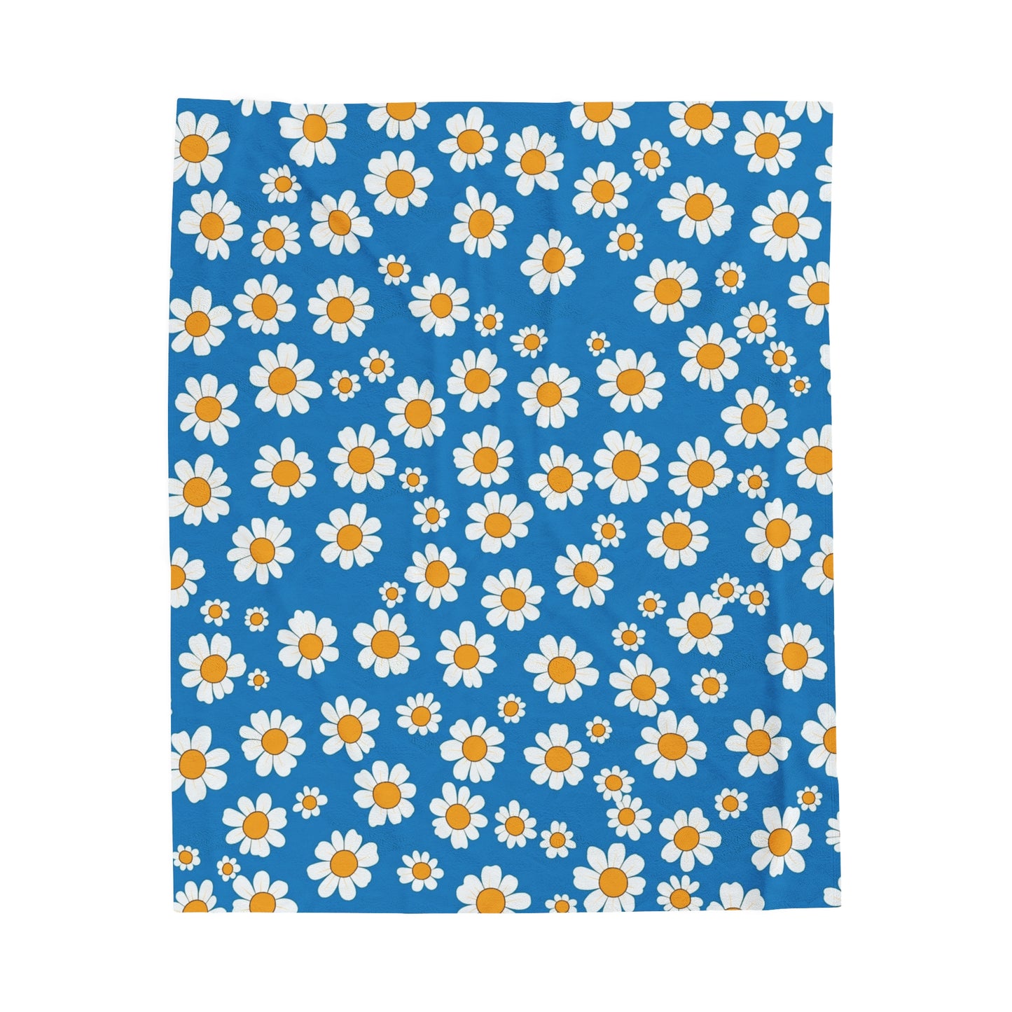 Daisy Velveteen Blanket, Cozy Floral Throw - Plush Bedding, Blue Floral Home Decor, Couch Comforter, Soft Warm Fleece, Margaritas