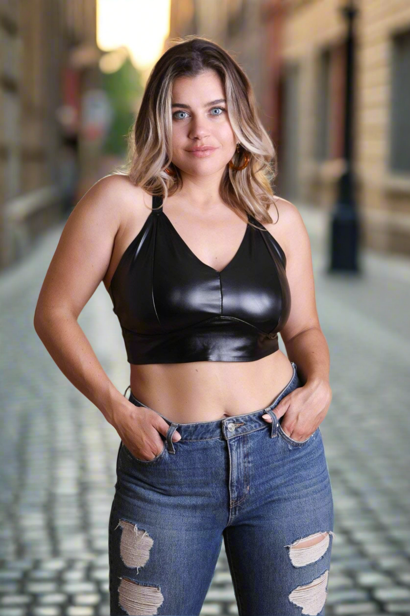 Faux Leather Longline Bralette Plus