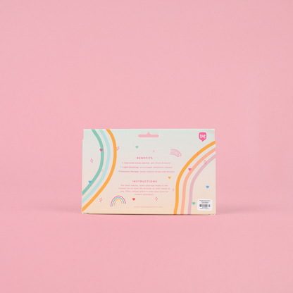 Product packaging with colorful design on a pink background