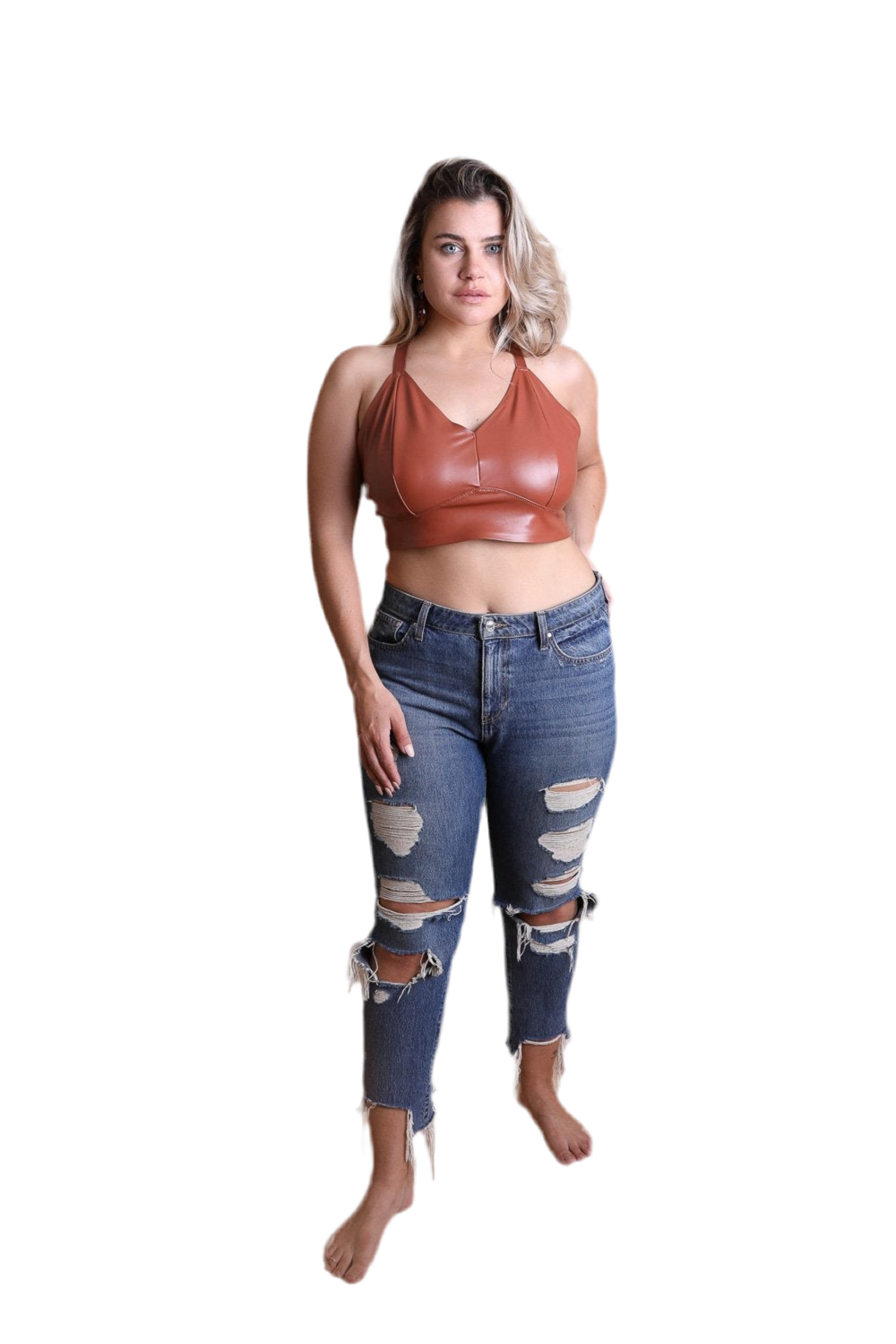 Faux Leather Longline Bralette Plus