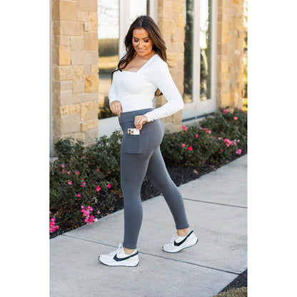 Charcoal Fleece Leggings with Pockets-The Ciera