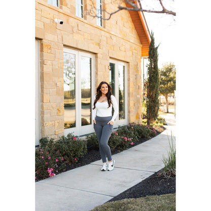 Charcoal Fleece Leggings with Pockets-The Ciera