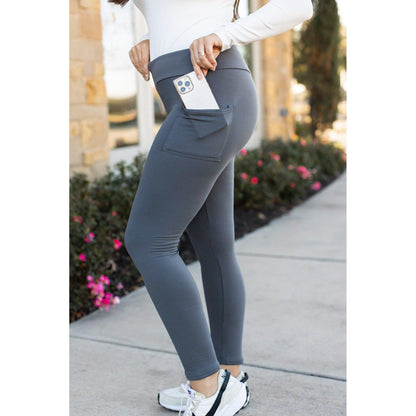 Charcoal Fleece Leggings with Pockets-The Ciera
