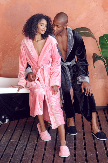 Women's Hooded Plush Robe with Matching Slippers