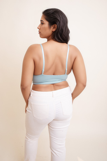 Feminine plus size lace sage brami with waistband loop detail.