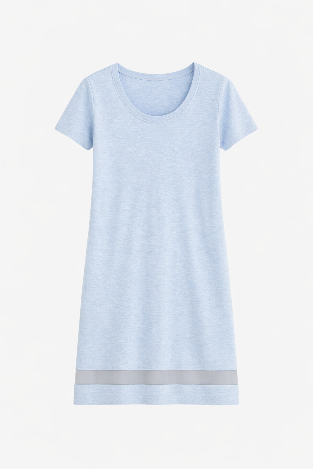 Light blue dress with a gray band at the bottom on a white background