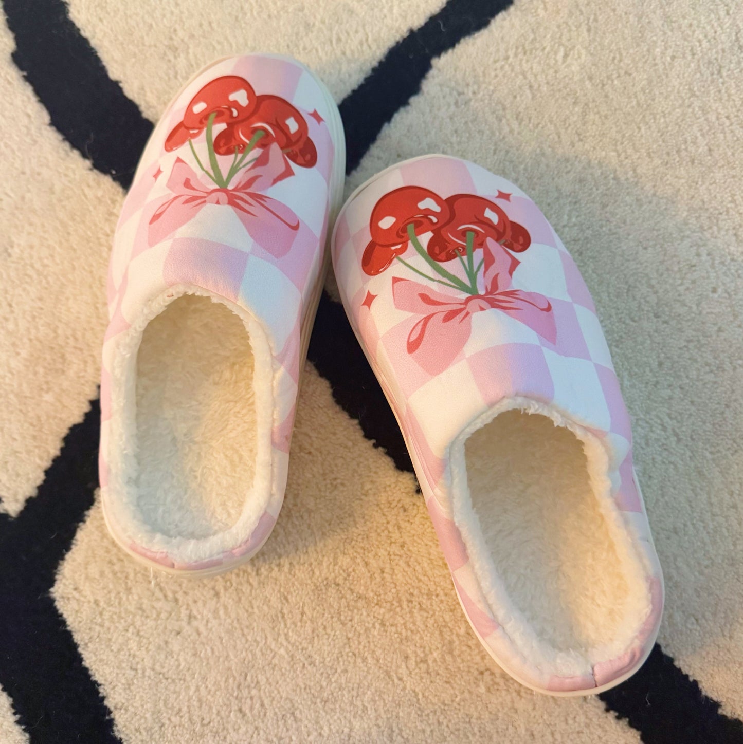 Cherry Bow Check Lounge Slippers - Sweet & Cozy