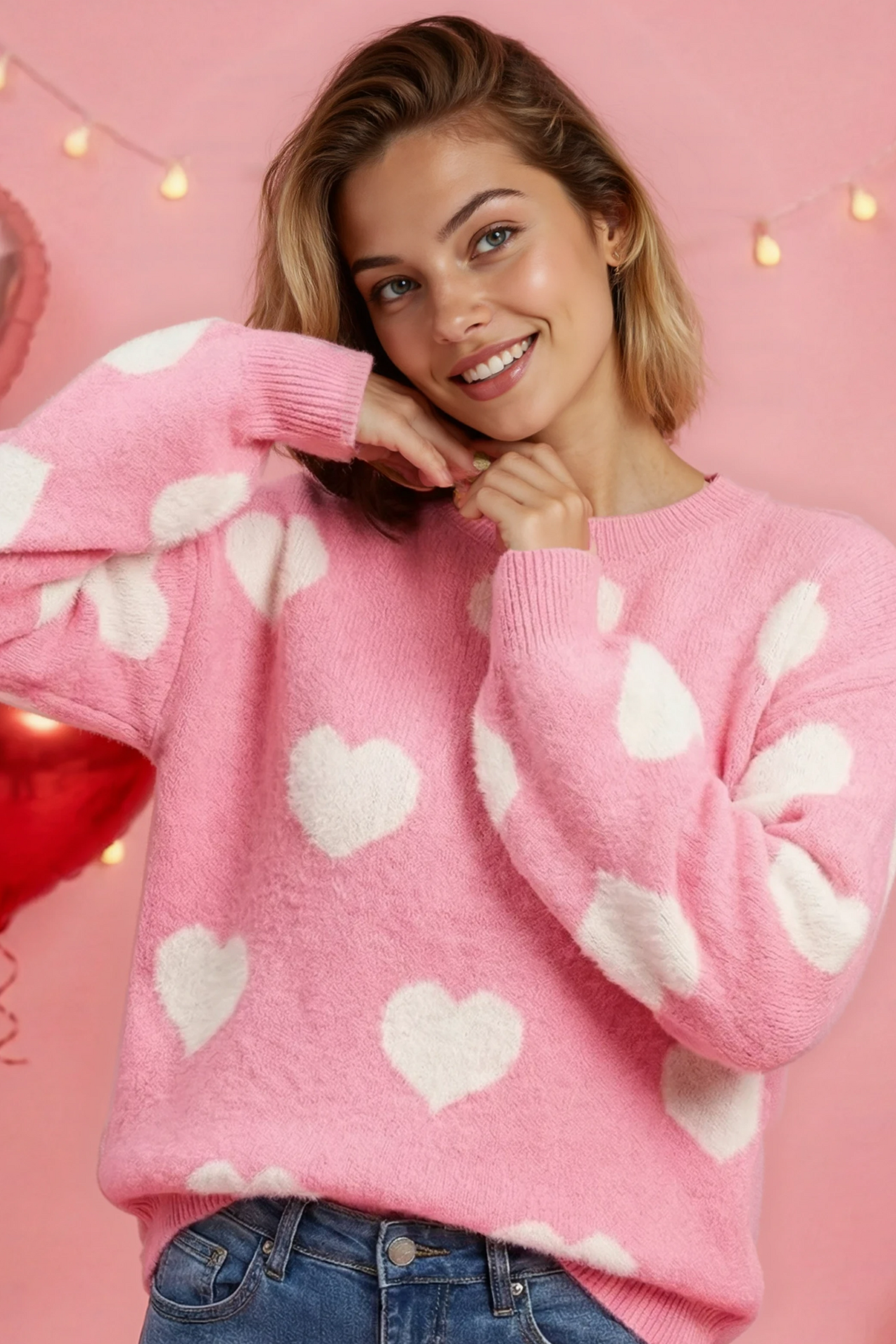 Fuzzy knit heart sweater