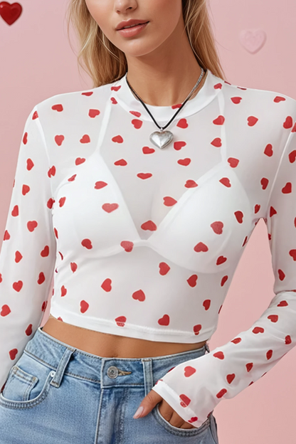 Heart Mesh Long Sleeve Top