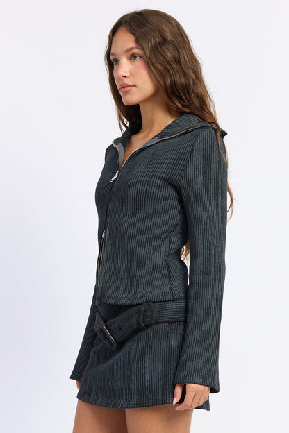 Liora Cardigan Long Sleeve Zip Front Collared Cardigan&nbsp;