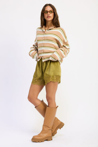 Emory Park Althea funnel neck cardigan in brown multi stripe
