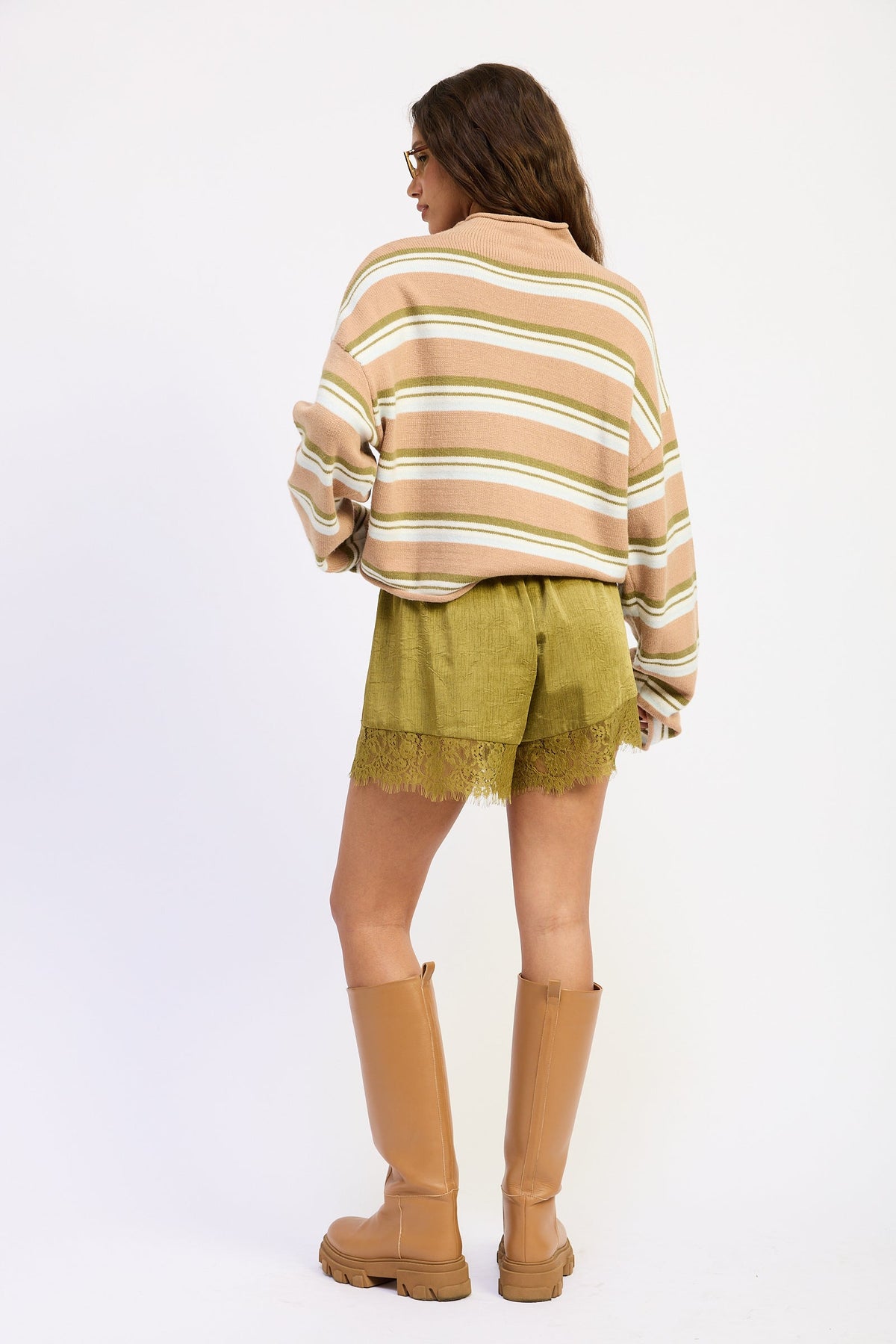 Emory Park Althea funnel neck cardigan in brown multi stripe