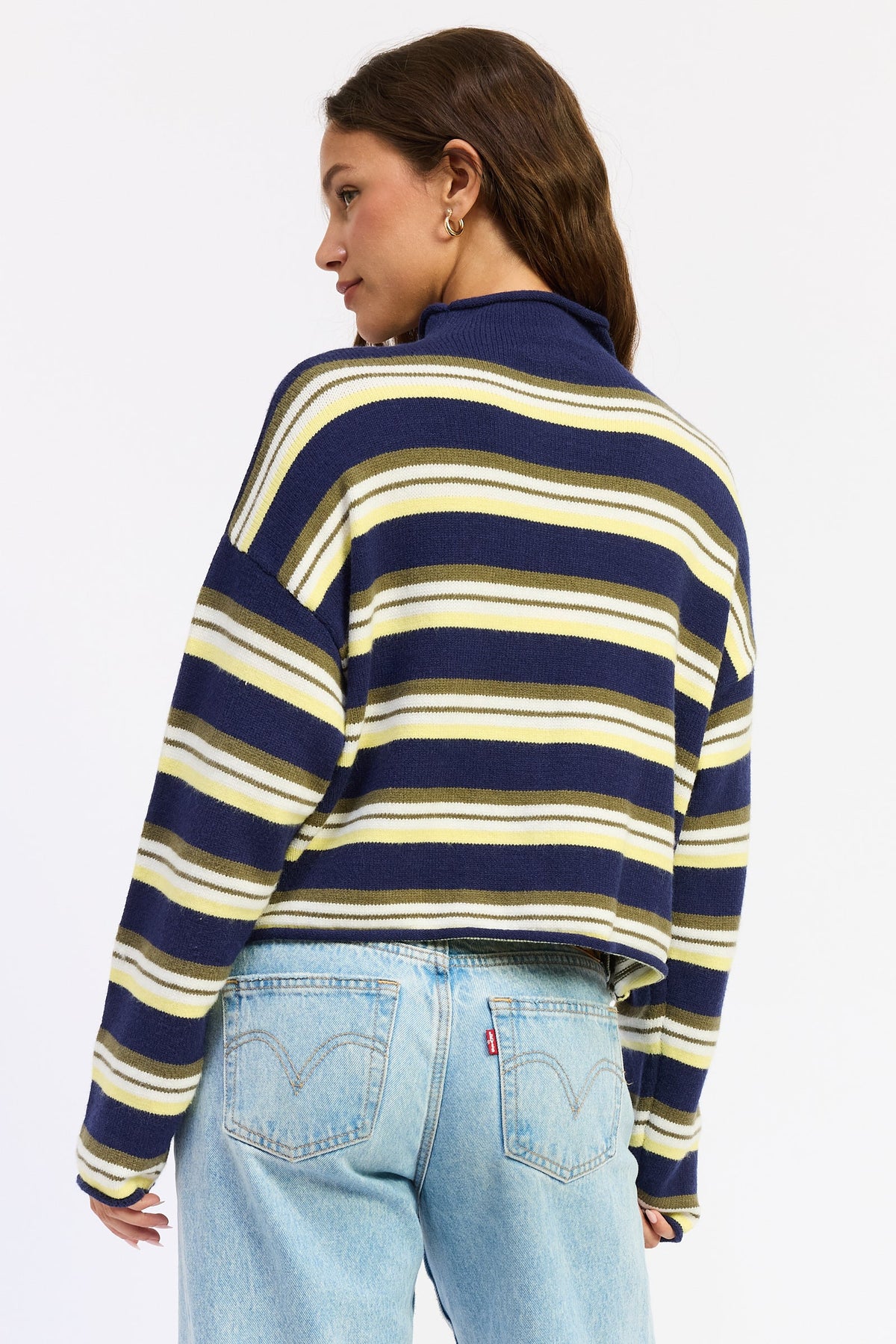 Emory Park Althea funnel neck cardigan in navy multi stripe