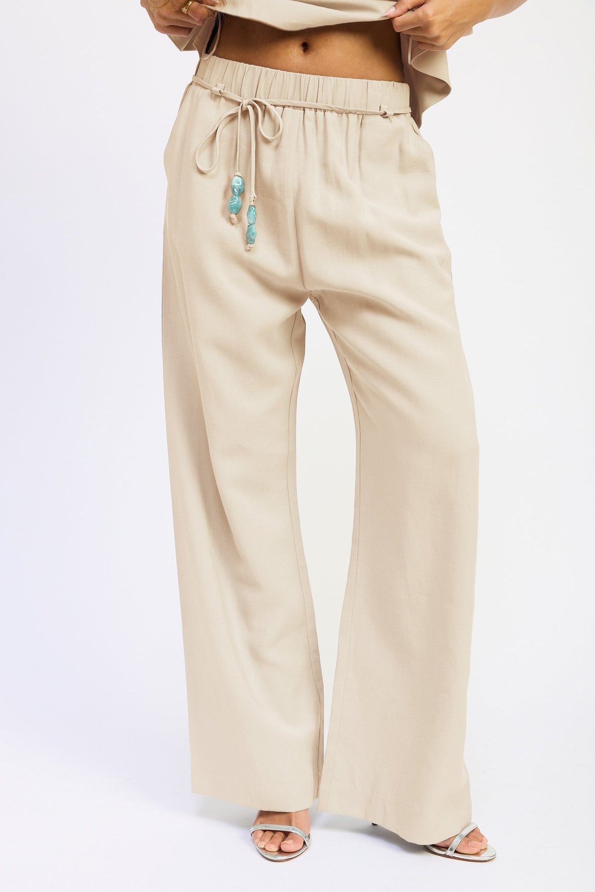 Emory Park Darci beaded wide-leg pants in beige