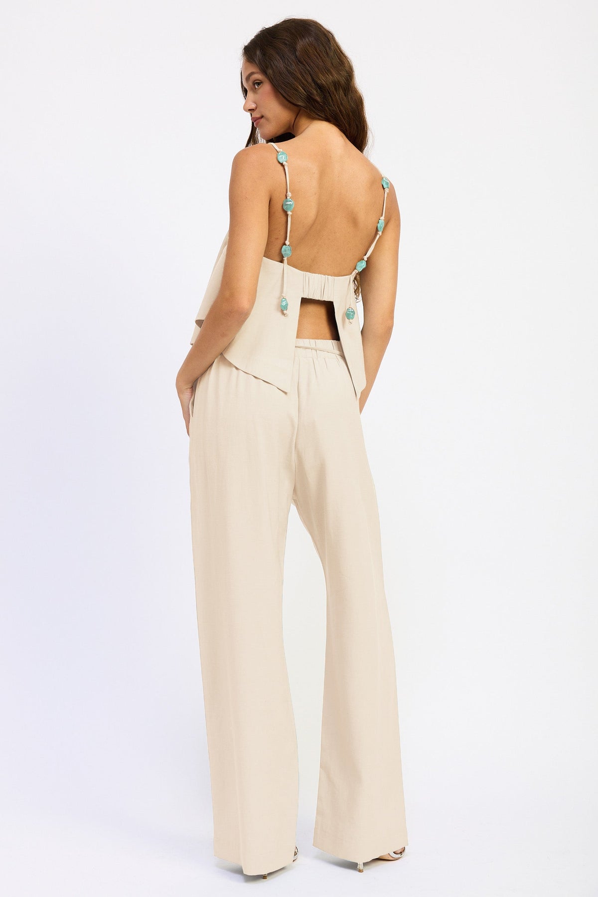 Emory Park Darci beaded wide-leg pants in beige