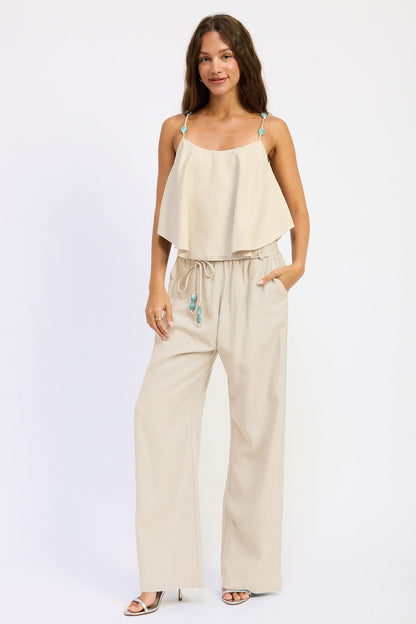 Emory Park Darci beaded wide-leg pants in beige