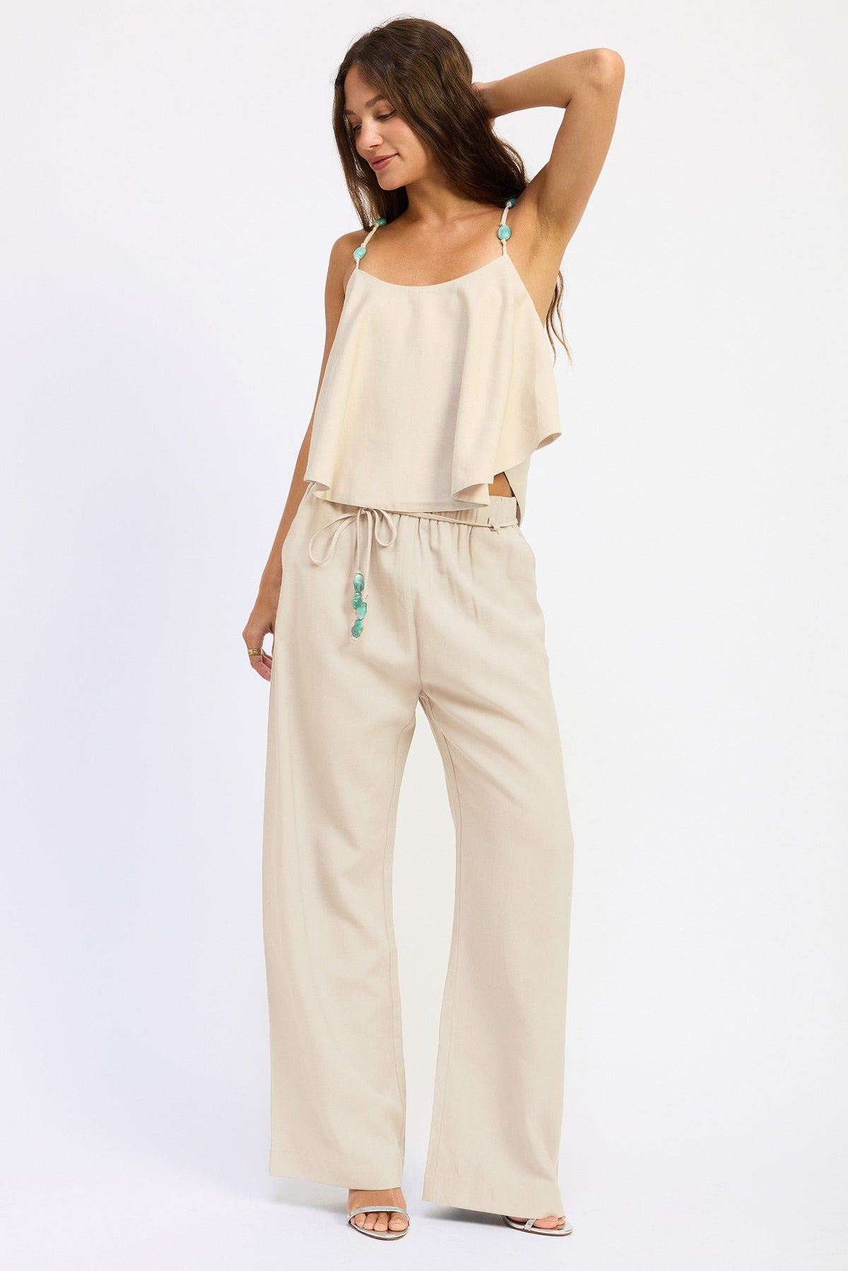 Emory Park Darci beaded wide-leg pants in beige