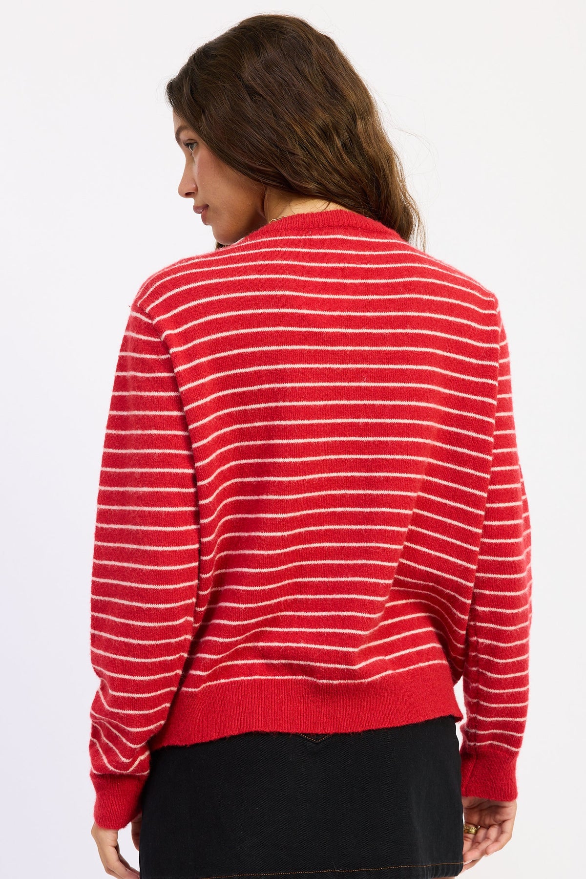 Emory Park Hailey striped sweater with shawl in red blush