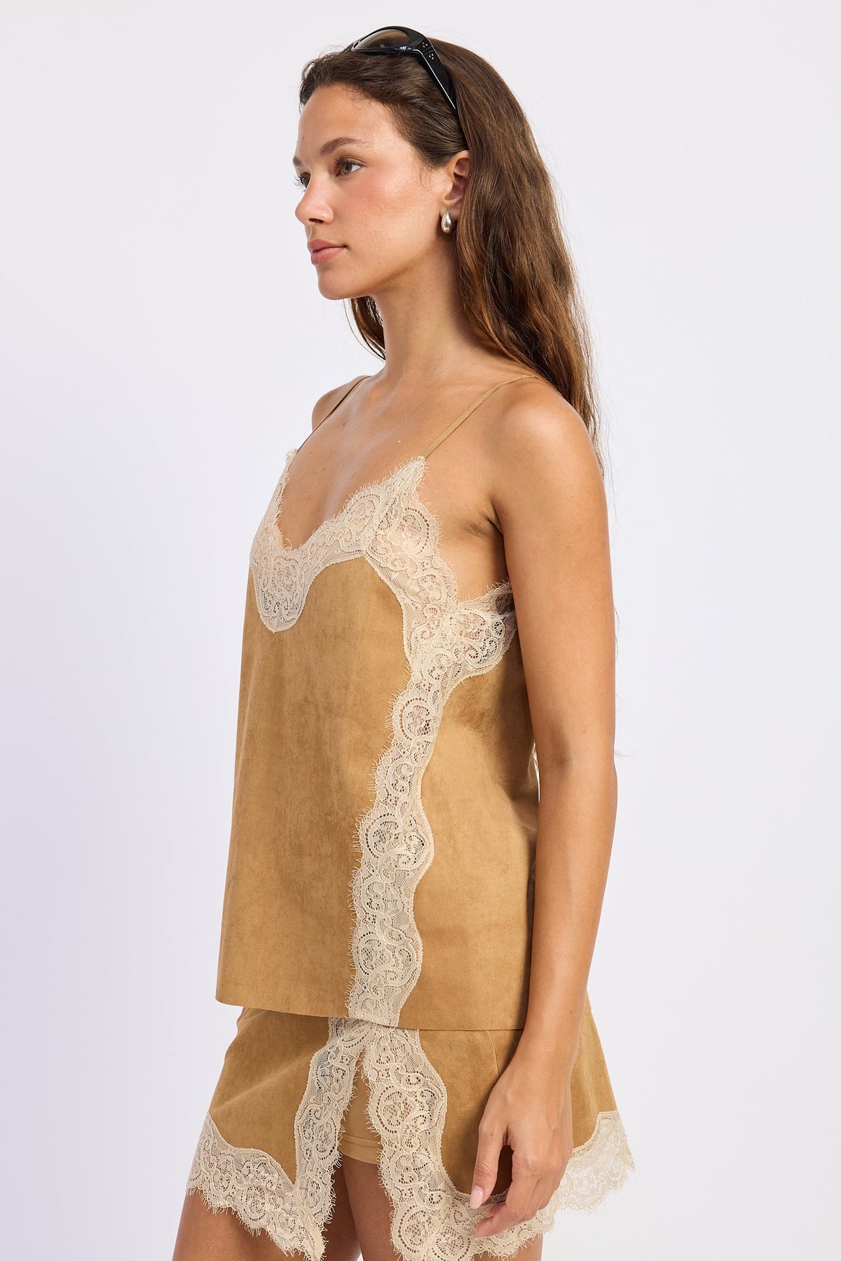 Emory Park Iria suede lace cami top in camel
